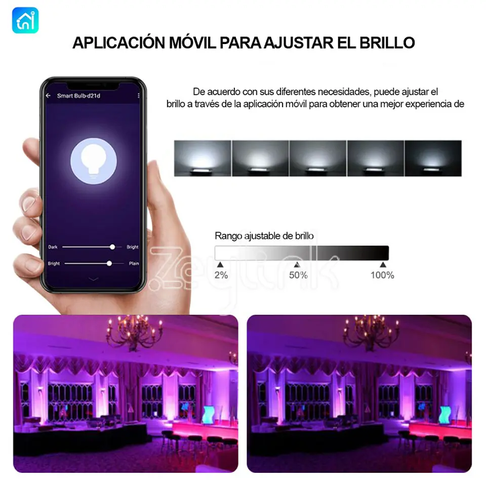 Foco Proyector Led 50W Wifi Zeylink Rgbcw Exterior App 3
