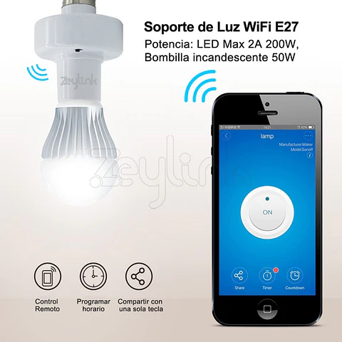 Soquete Soporte E27 Wifi Zeylink Para Ampolleta Control App