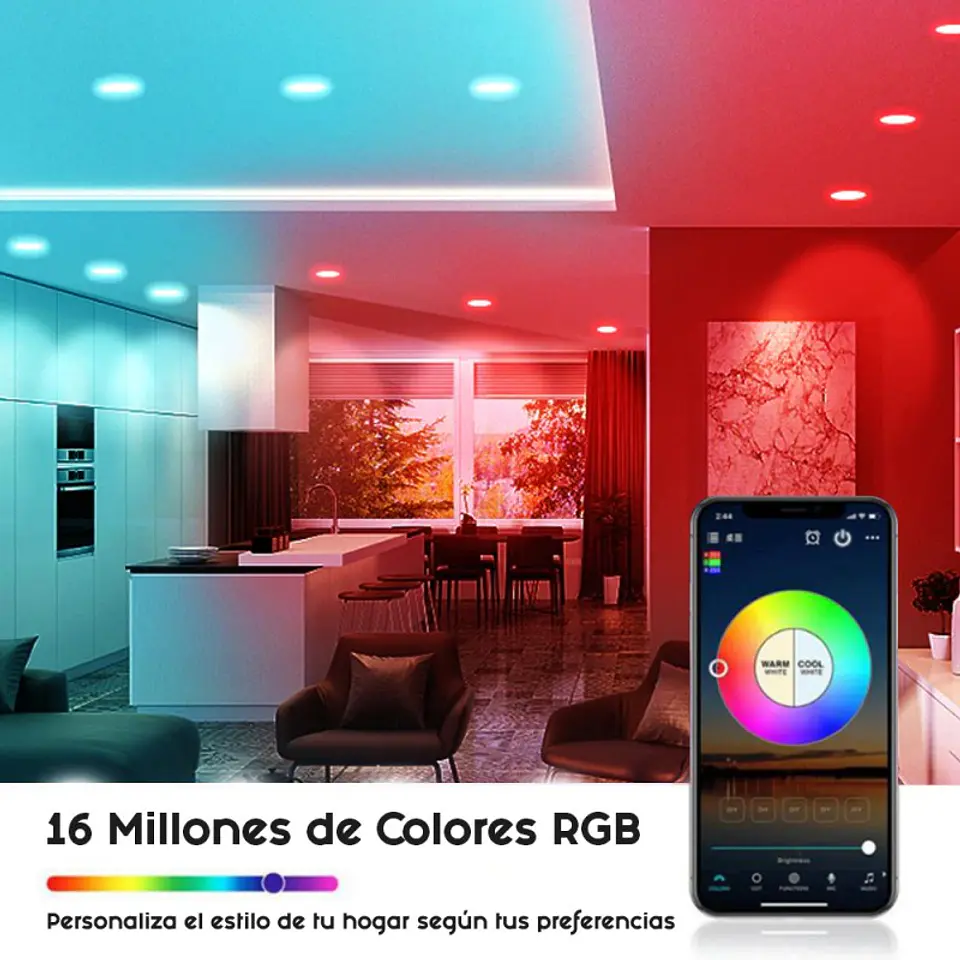 Foco Led Panel Plafon 7W Rgb Wifi Downlight Alexa Google 4