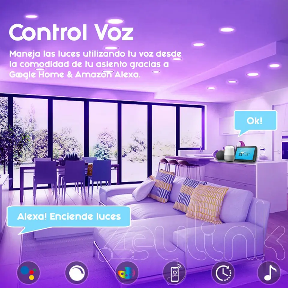 Foco Led Panel Plafon 7W Rgb Wifi Downlight Alexa Google 7