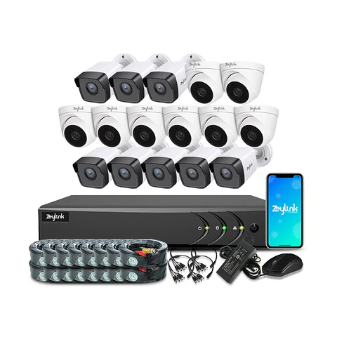 Kit Video Vigilancia 16Ch Dvr 5Mp + 8 Cámaras Bullet + 8 Domo Para Casa Negocio
