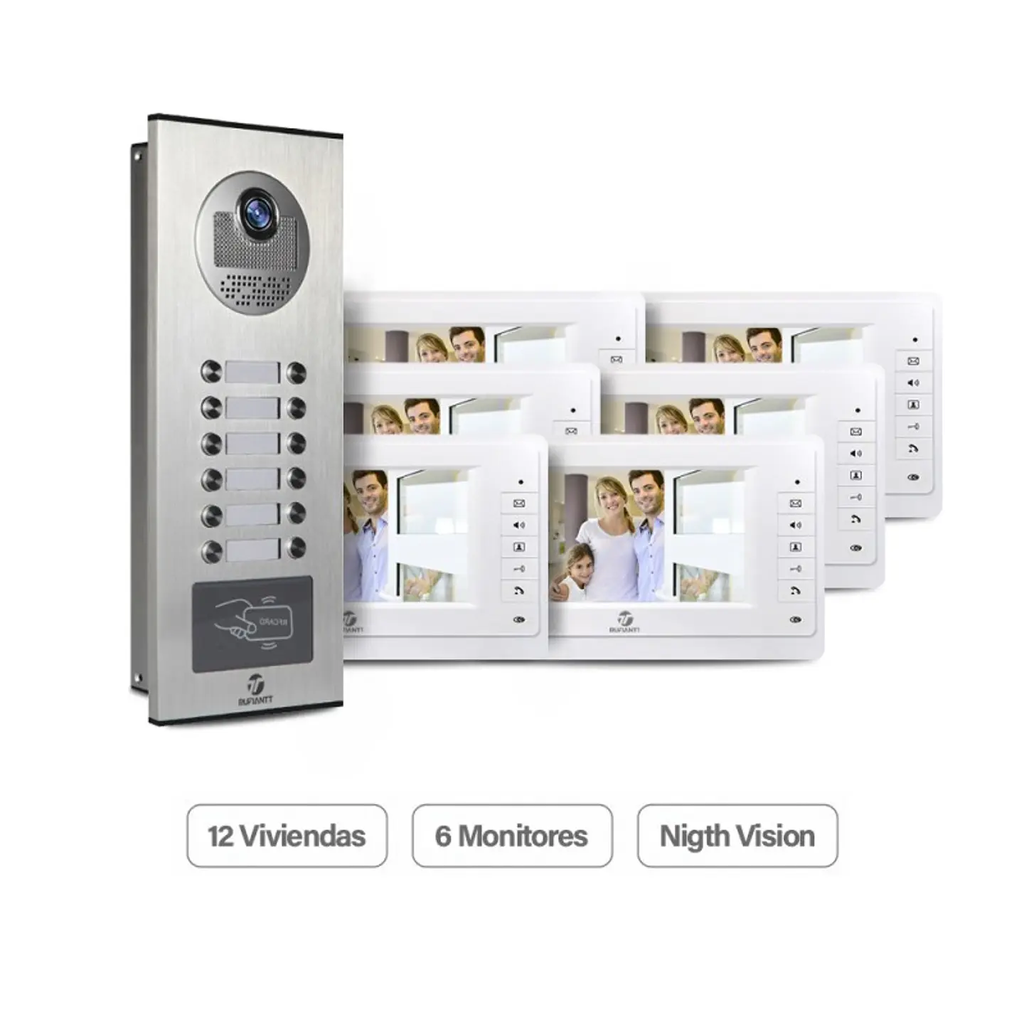 Kit Videoportero Para 12 Viviendas + 6 Monitores 7