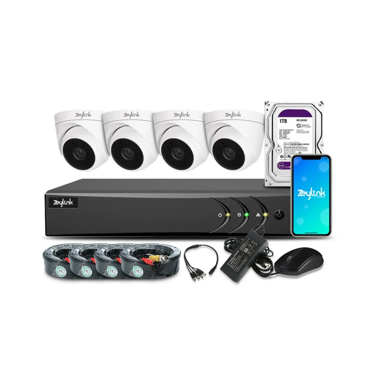 Kit De Vigilancia Dvr 4 Camaras De Seguridad 1080P Full Hd 2Mp + Disco 1Tb