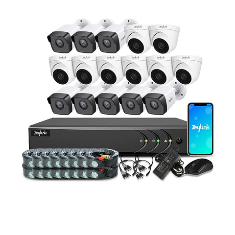 Kit Cctv Zeylink 16Ch Dvr 2Mp + 8 Cámaras Bullet + 8 Domo Para Casa Negocio