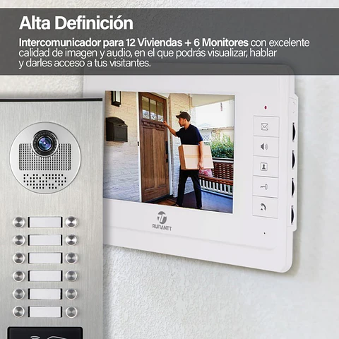 Kit Videoportero Para 12 Viviendas + 6 Monitores 7" Pantalla Color Hd