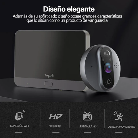 Video Portero Wifi Cámara 166° Ojo Pez + Monitor Hd Zeylink