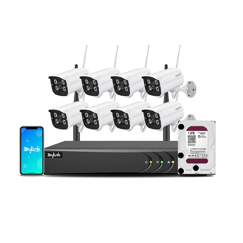 Kit Nvr Inalámbrico 8 Ch + 8 Cámaras Ip Wifi 5MP 3K + Disco Duro + App Zeylink