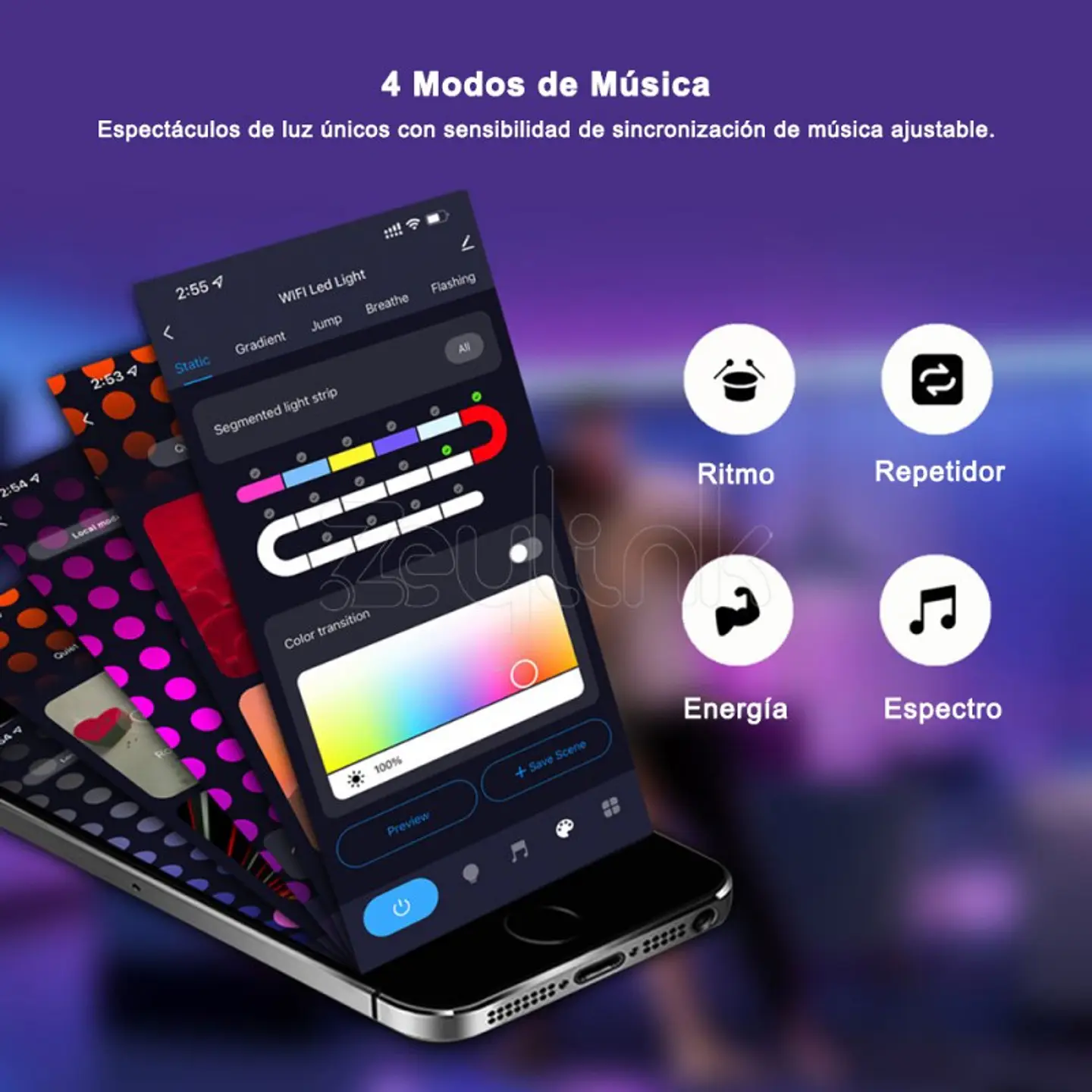 Tira Cinta Luces De Neon Wifi Zeylink Led Rgb 5 Mt App 5
