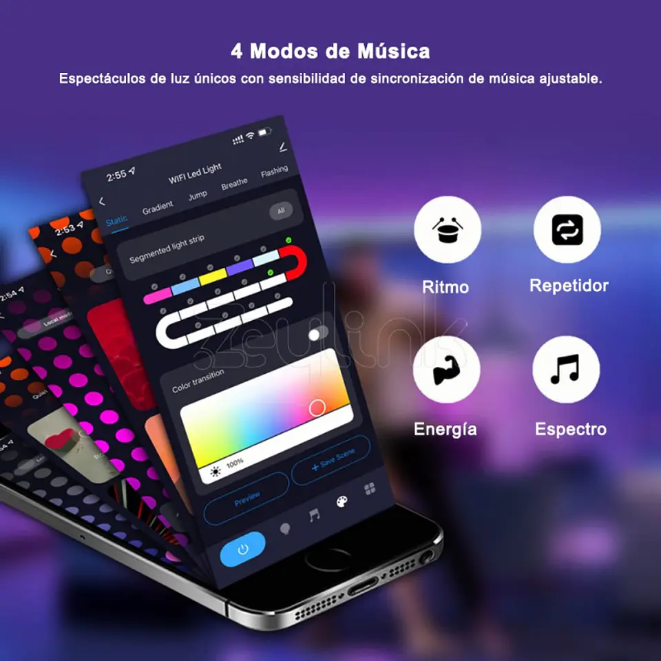 Tira Cinta Luces De Neon Wifi Zeylink Led Rgb 5 Mt App 5