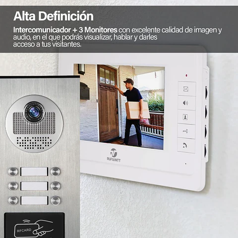 Kit Videoportero Para 6 Casas + 3 Monitores Pantalla 7" Interior Color Hd