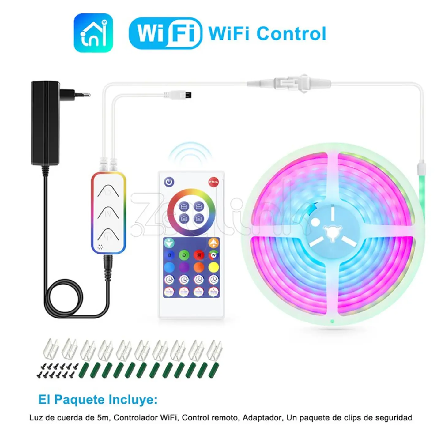 Tira Cinta Luces De Neon Wifi Zeylink Led Rgb 5 Mt App 9