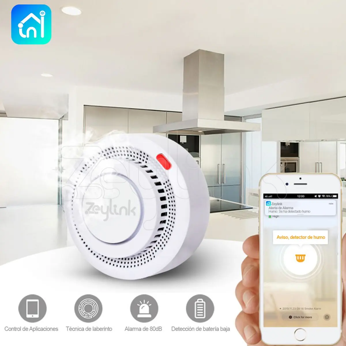 Sensor De Humo Wifi Inteligente Aviso Inmediato Por Celul...