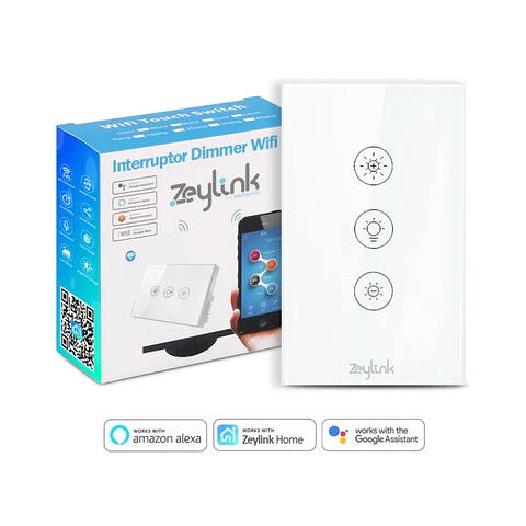 Interruptor Dimmer inteligente  Wifi De Pared Simple Google Alexa Zeylink