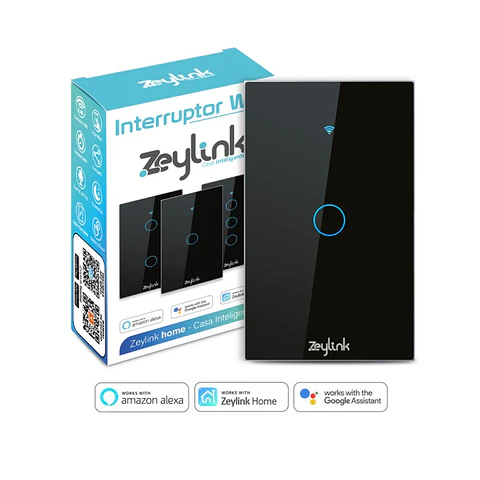 Interruptor Inteligente Wifi 1 Canal Con/Sin Neutro Hibrido Negro Zeylink