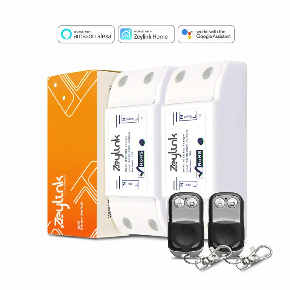 Interruptor Wifi Zeylink + Control Remoto Alexa Google Home Pack 2 U. 1