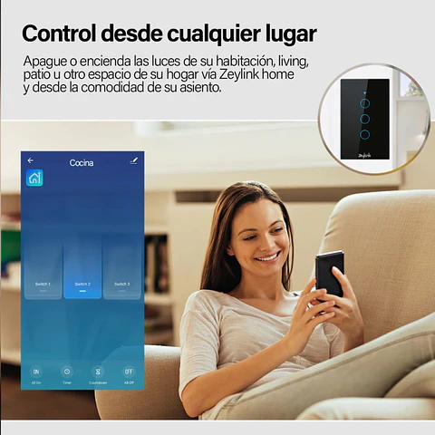 Interruptor Inteligente De Pared Wifi Triple 3Ch Con Neutro Tactil