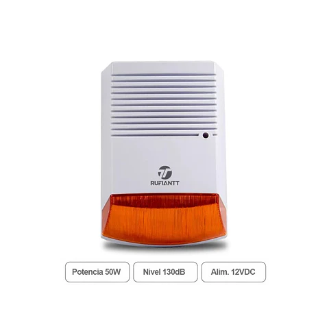 Sirena 50W 130db Alta Potencia En Sonido + Luz Para Alarmas Exterior Interior