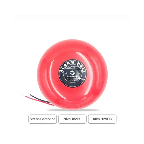 Sirena Campana Contra Incendios 6" 12Vdc Metalico Rojo Para Alarma Emergencia