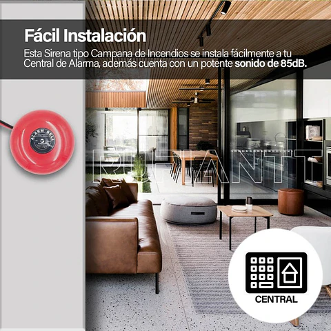Sirena Campana Contra Incendios 6" 12Vdc Metalico Rojo Para Alarma Emergencia
