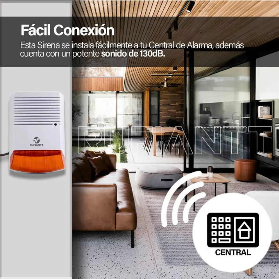 Sirena 50W 130db Alta Potencia En Sonido + Luz Para Alarmas Exterior Interior 2