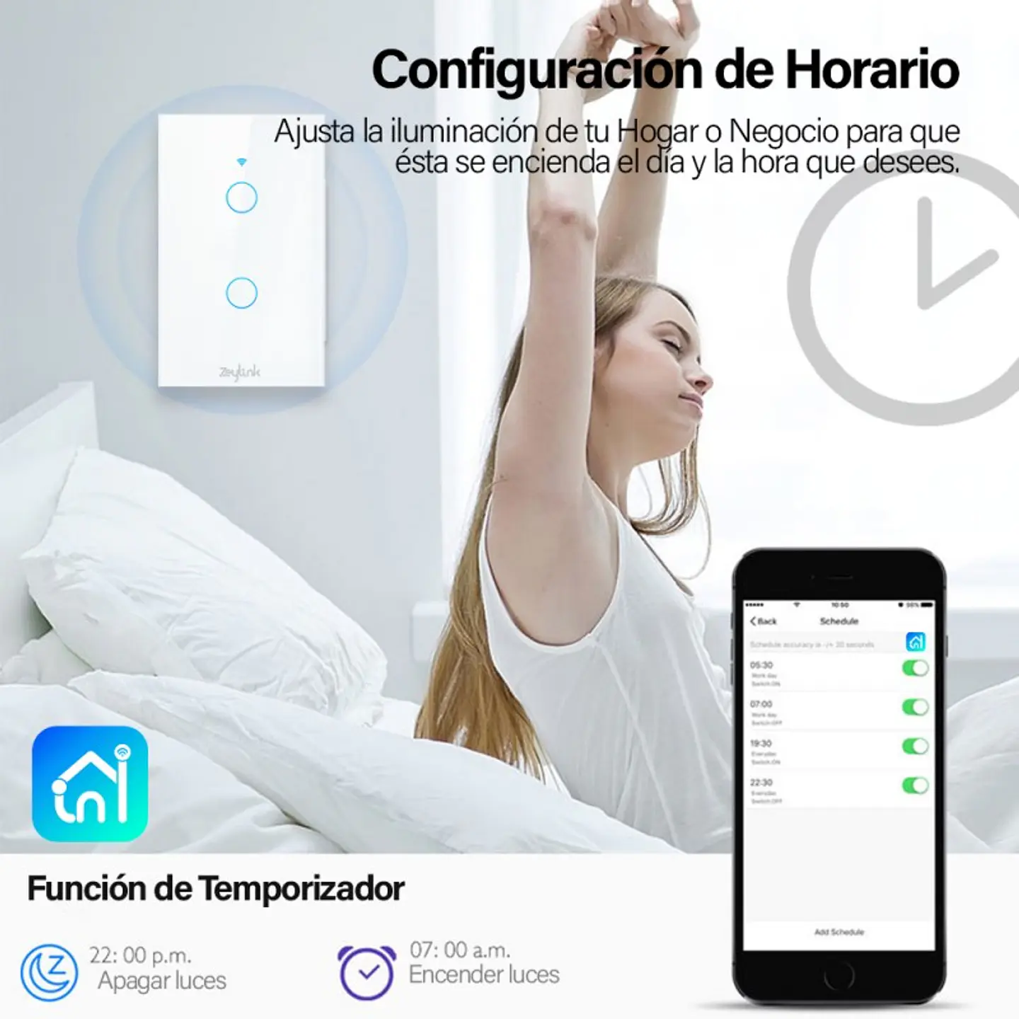 Interruptor Inteligente Hibrido Sin/Con Neutro Wifi Doble Blanco ZLK 3