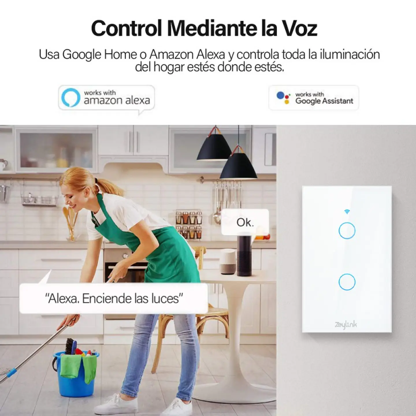 Interruptor Inteligente Hibrido Sin/Con Neutro Wifi Doble Blanco ZLK 4