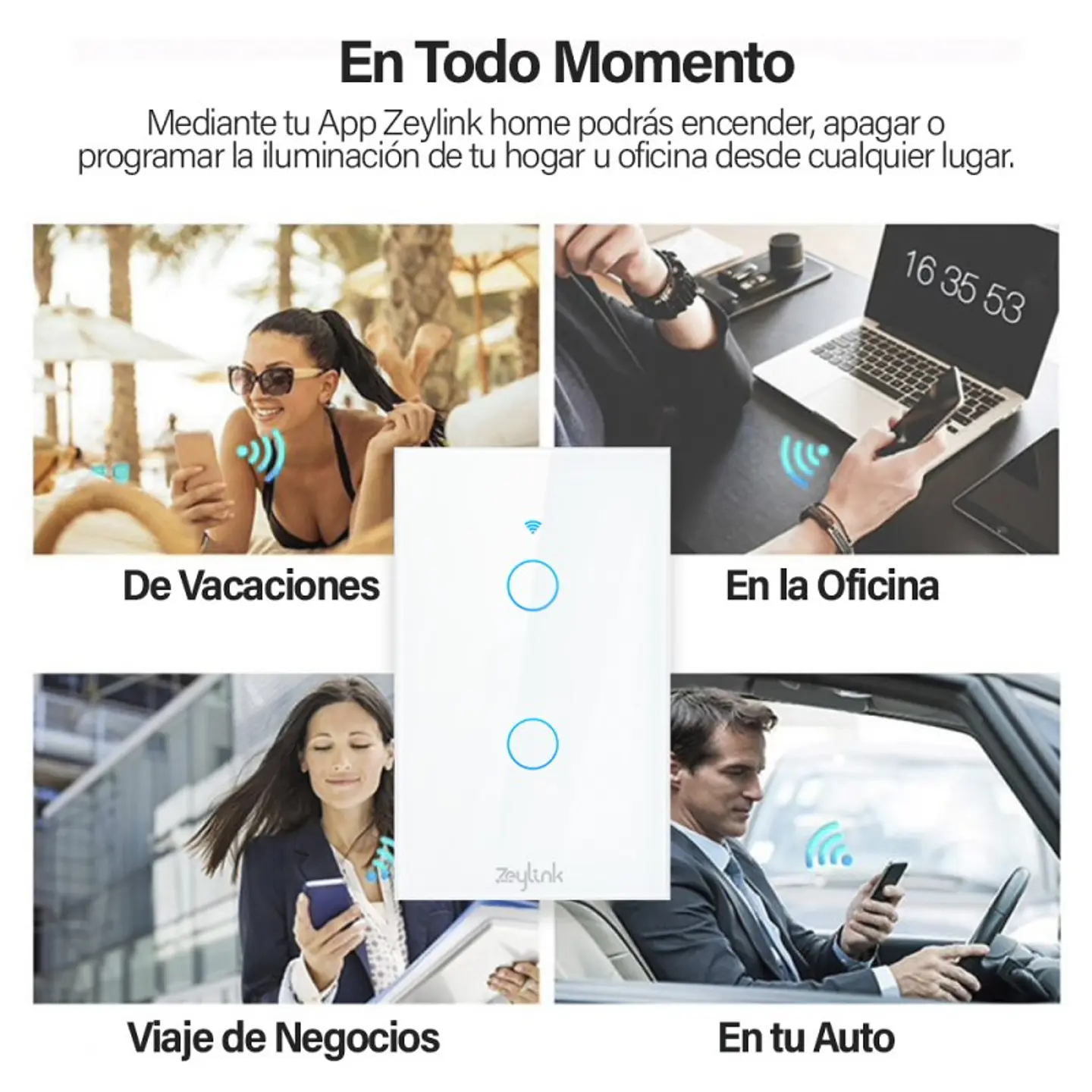Interruptor Inteligente Hibrido Sin/Con Neutro Wifi Doble Blanco ZLK 5