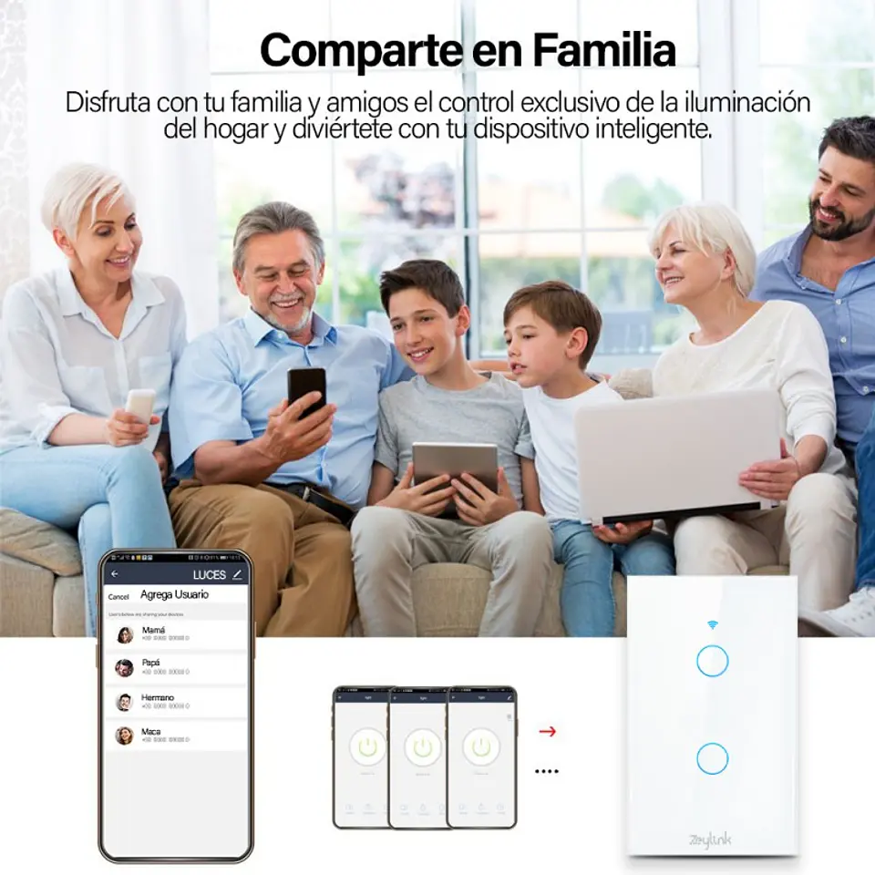 Interruptor Inteligente Hibrido Sin/Con Neutro Wifi Doble Blanco ZLK 8