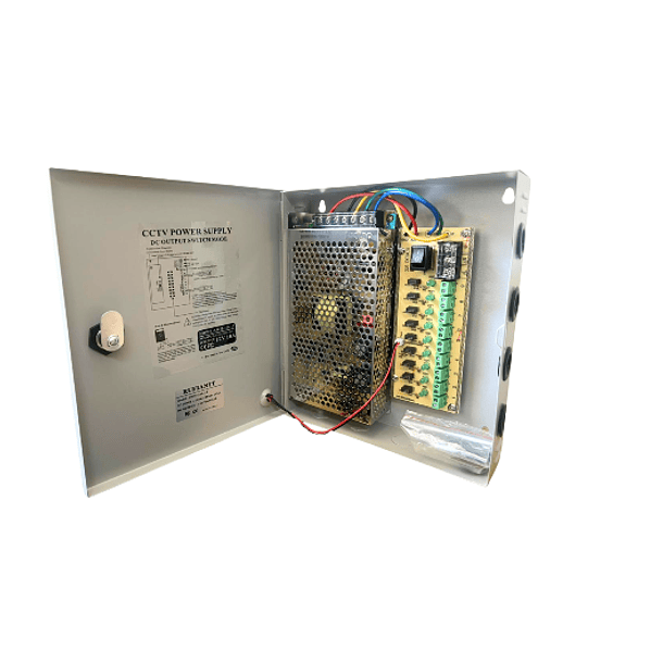 Fuente De Poder 9CH Cctv Para Camaras 12V 10A Con Gabinete Rufiantt
