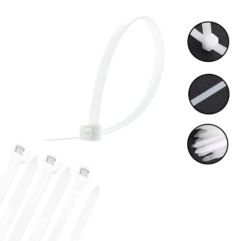 Amarras Plasticas 2.5x100mm 100 Unidades Blanco Alta Resistencia Autobloqueable Para Cableado