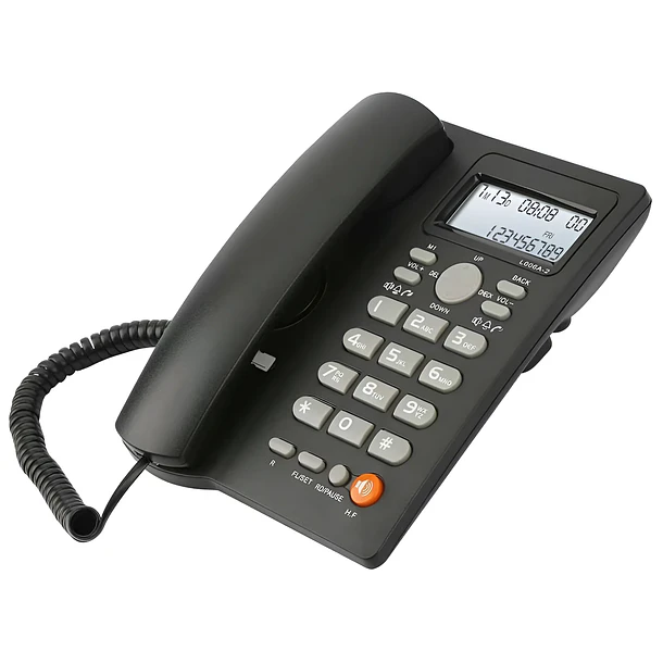 Telefono Fijo Sobremesa Negro Manos Libres Pantalla LCD Identificacion Llamada y Anexos Oficina Negocio