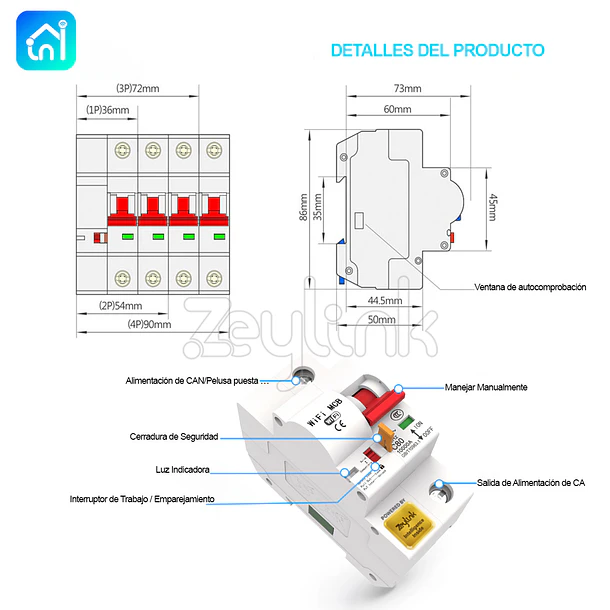 Interruptor Automático WiFi 1P x 32A 230V Con Medidor Energía Eléctrica App Movil 9