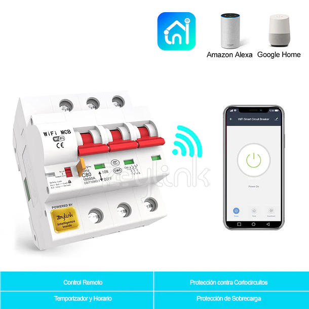 Interruptor Automatico Trifasico WiFi 3P x 63A 400V + Medidor Energía App Movil