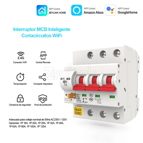 Interruptor Automatico Trifasico WiFi 3P x 63A 400V + Medidor Energía App Movil 3
