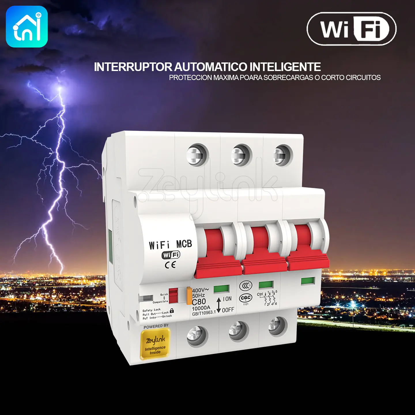 Interruptor Automatico Trifasico WiFi 3P x 63A 400V + Medidor Energía App Movil 4