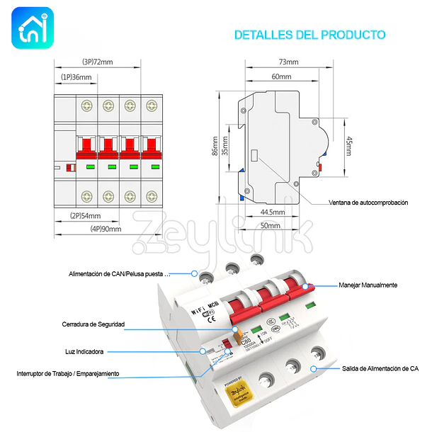 Interruptor Automatico Trifasico WiFi 3P x 63A 400V + Medidor Energía App Movil 9