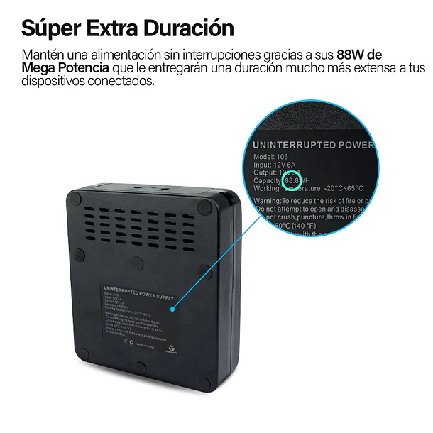 Ups Grande 31.200mAh 12Vdc Para Routers Cámaras Larga Duración Litio 5A/115W 3
