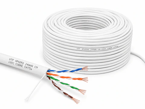 Cable Red UTP Cat5e 100 Metros LAN Internet 24AWG 4 Pares Alta Velocidad Conductor Unifilar