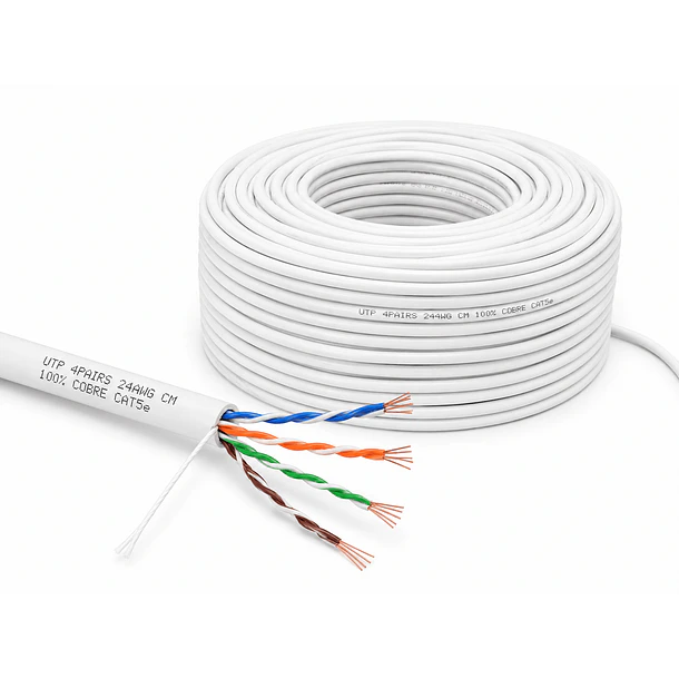Cable Red UTP Cat5e 100 Metros LAN Internet 24AWG 4 Pares Alta Velocidad Conductor Unifilar