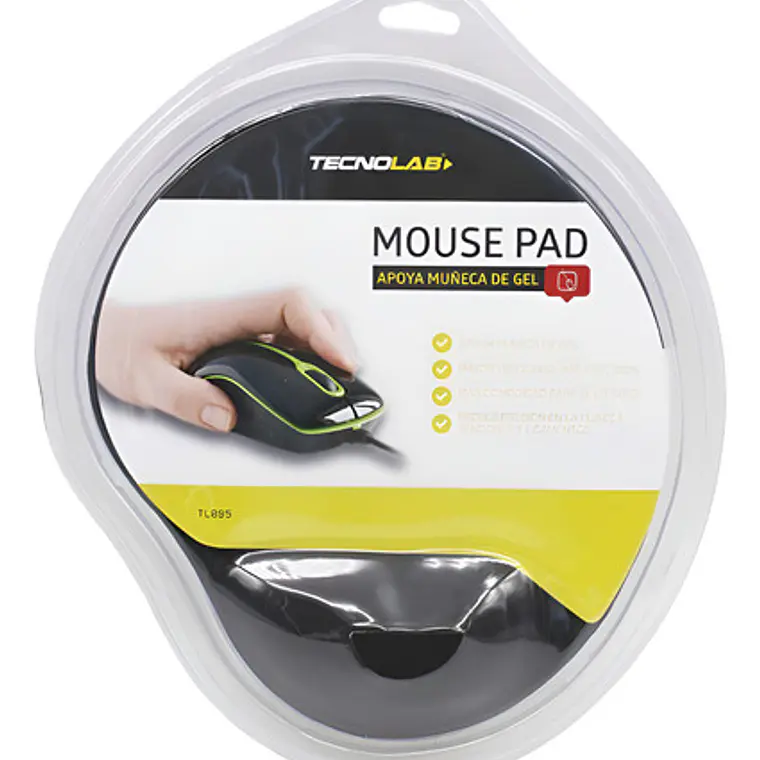 Mouse Pad Gel Apoya Muñeca Tecnolab Negro Antideslizante Goma 1