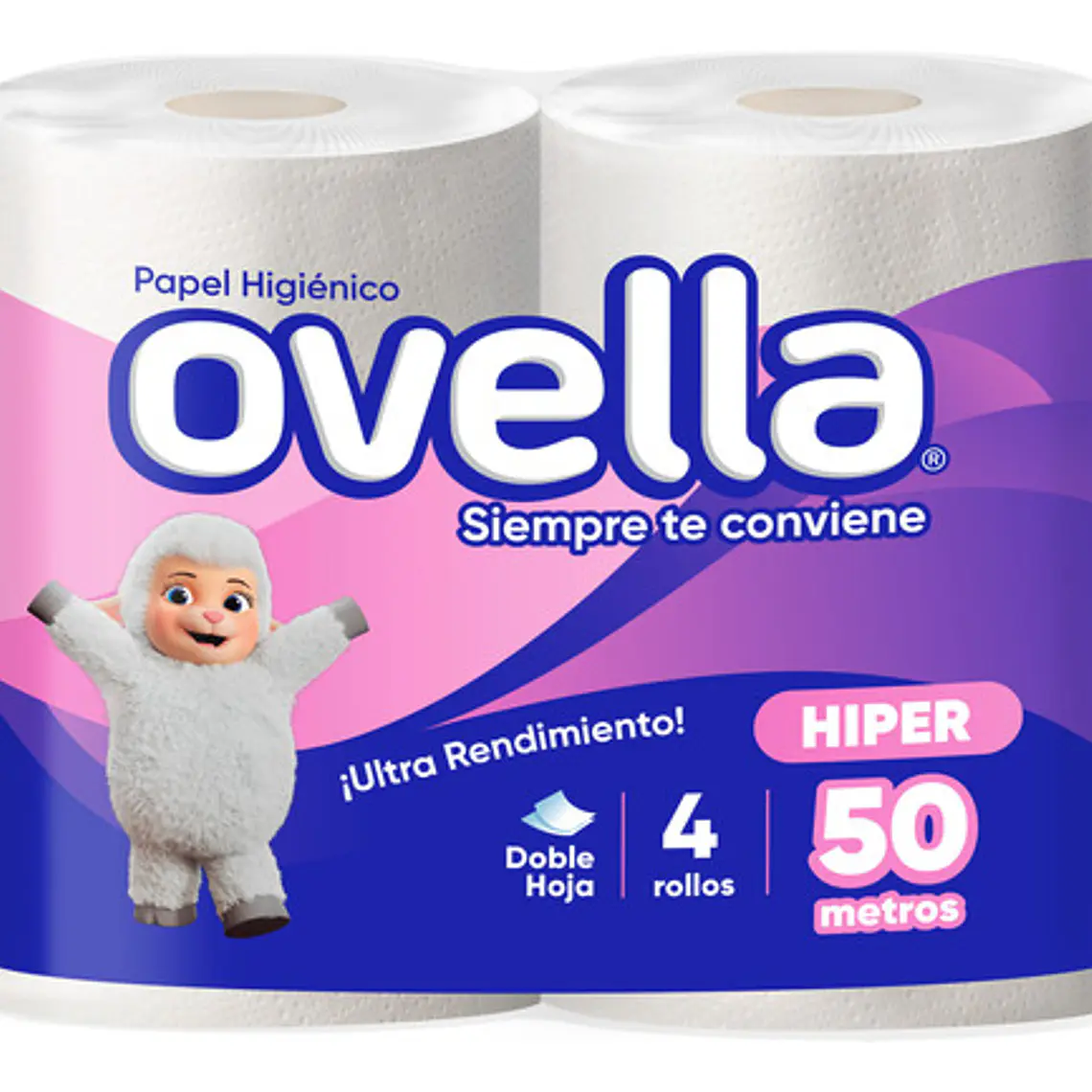 Papel Higiénico Ovella Doble Hoja 4 Rollos De 50 Mts 1