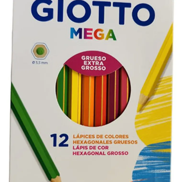 Lapices Jumbo Giotto 12 Colores Triangular Mina 5,5mm 3