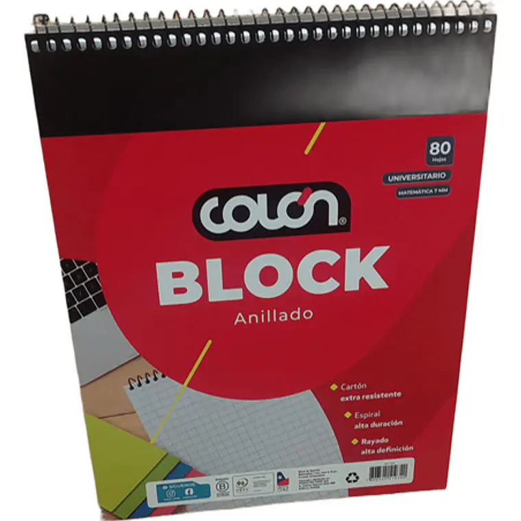 Block Anillado Universitario Colón Cuadriculado Con Espiral (7 Mm) 1