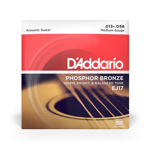 CUERDAS PARA GUITARRA ACUSTICA DADDARIO 13-56 MEDIUM EJ17 PHOSPHOR BRONZE