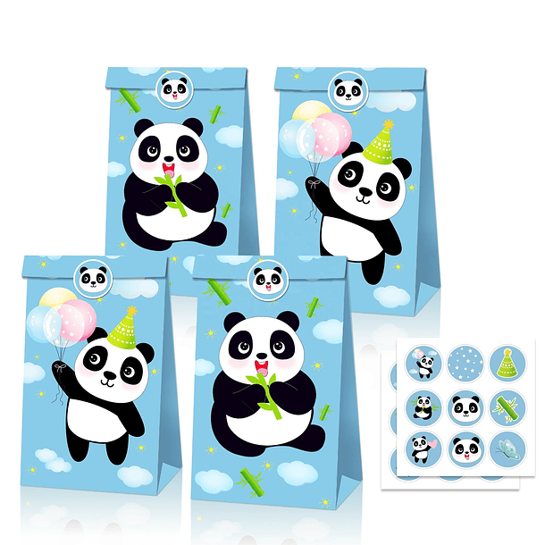12 Sacos de Papel Panda Divertido 1
