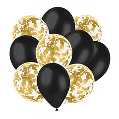 10 Balões Preto e Dourado