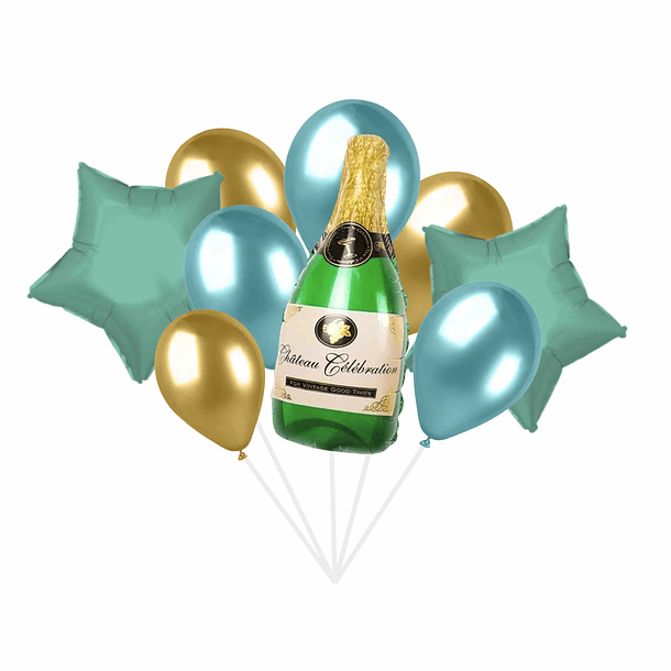 Bouquet Balões Champagne Verde e Dourado 1