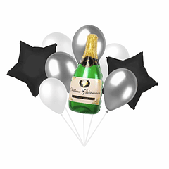 Bouquet Balões Champagne Prata e Preto