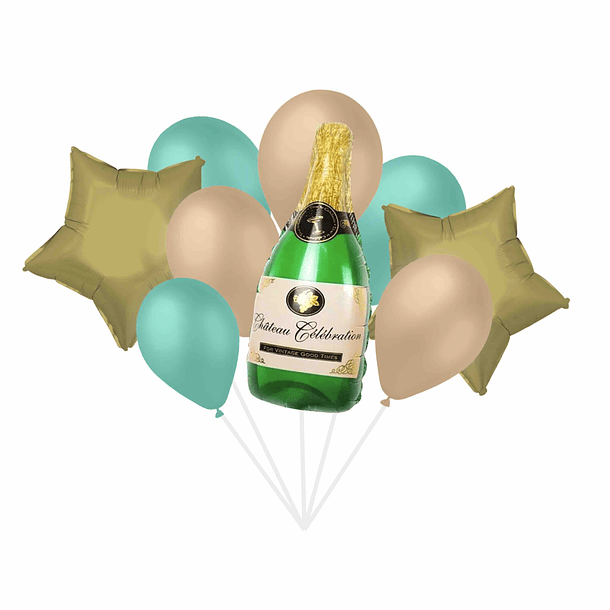 Bouquet Balões Champagne Aquamarine e Blush 1