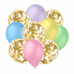 10 Balões Pastel e Dourado